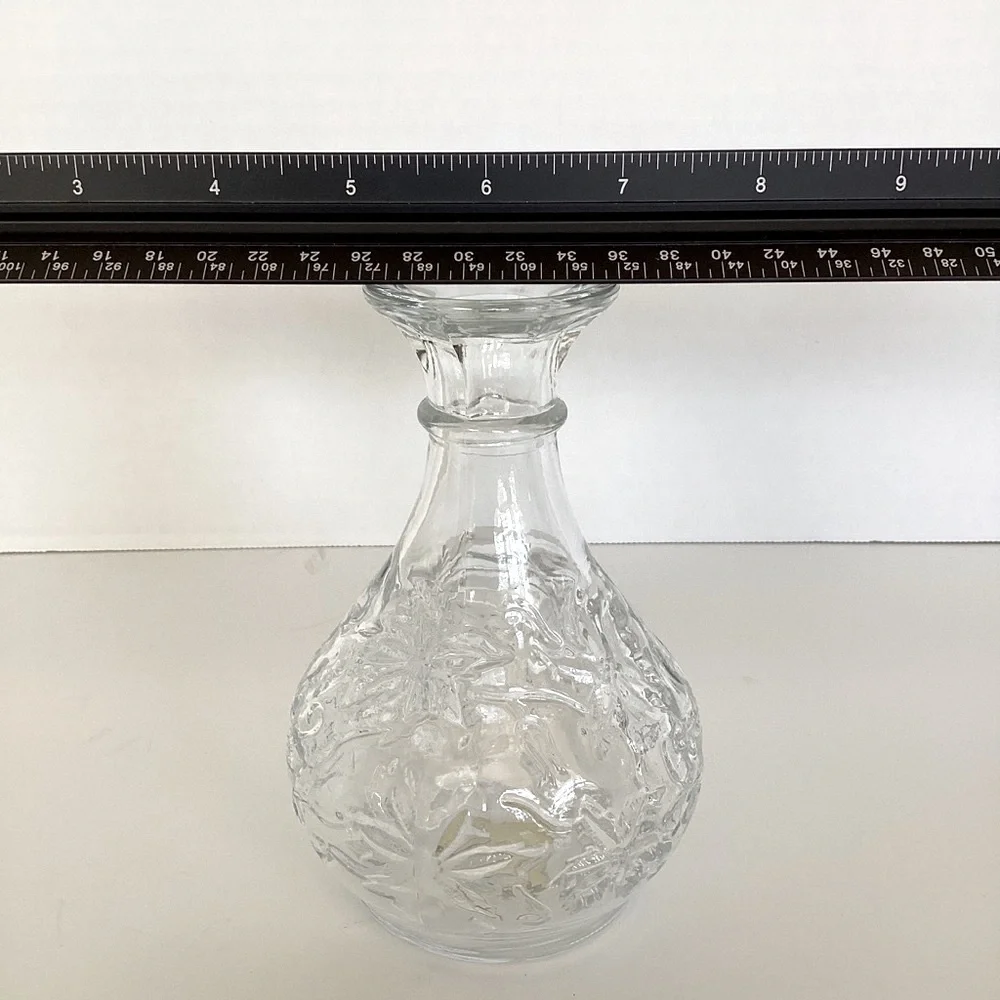 Princess House Bud Vase Vintage Fantasia Floral Poinsettia Pattern Clear Glass